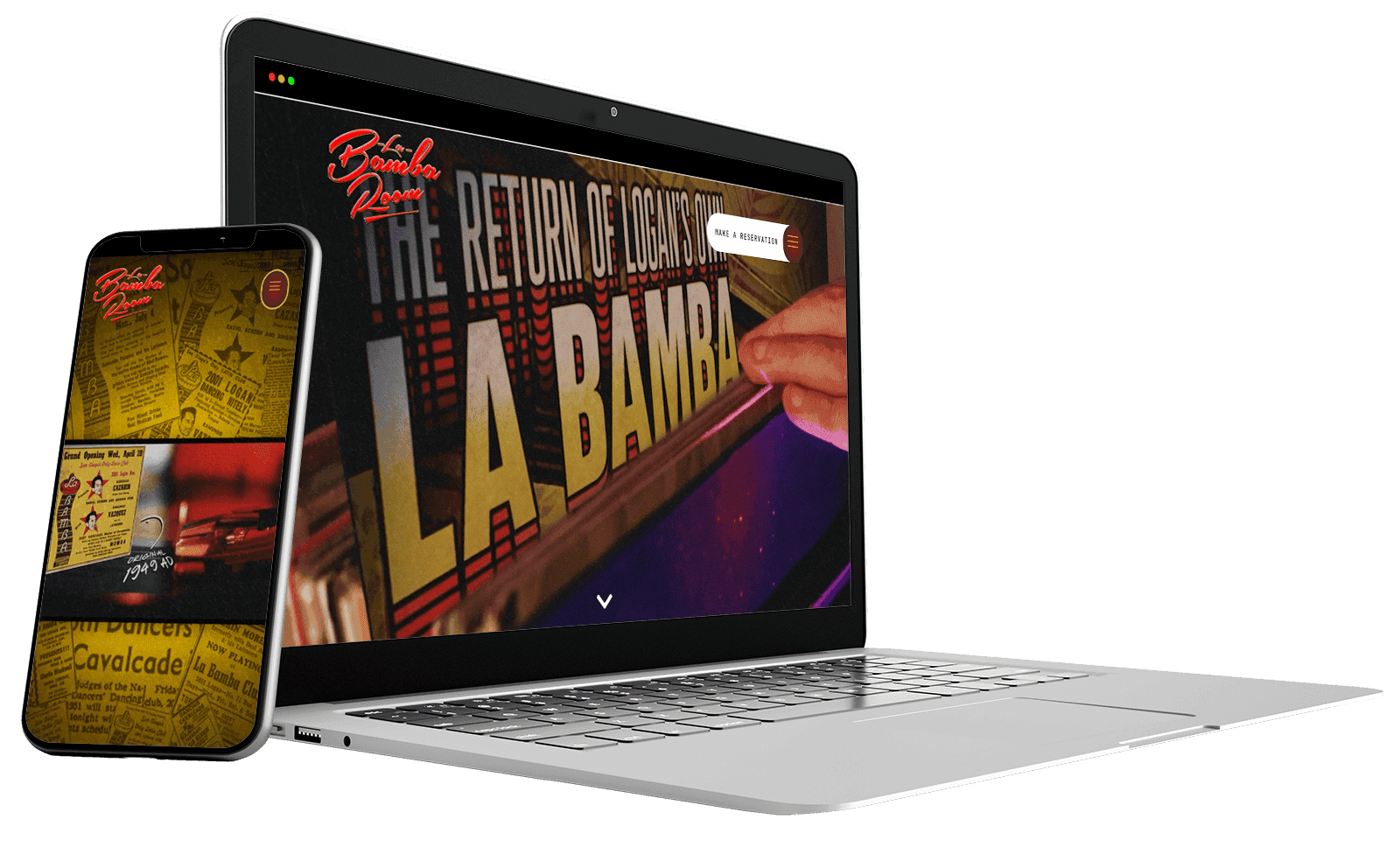 The La Bamba Room Bar website on a laptop and a phone