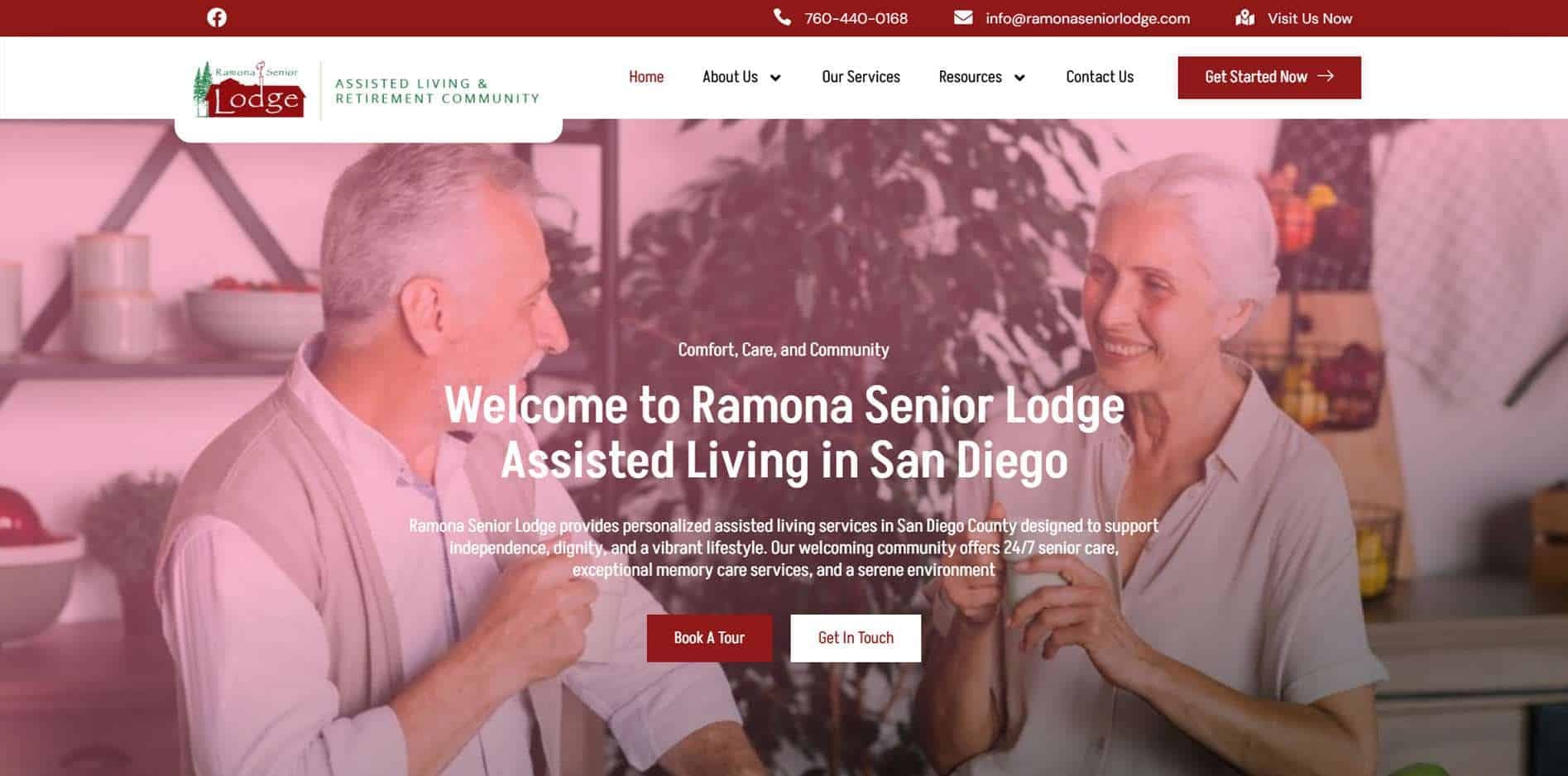 The Ramona Senior Lodge website after the redesign