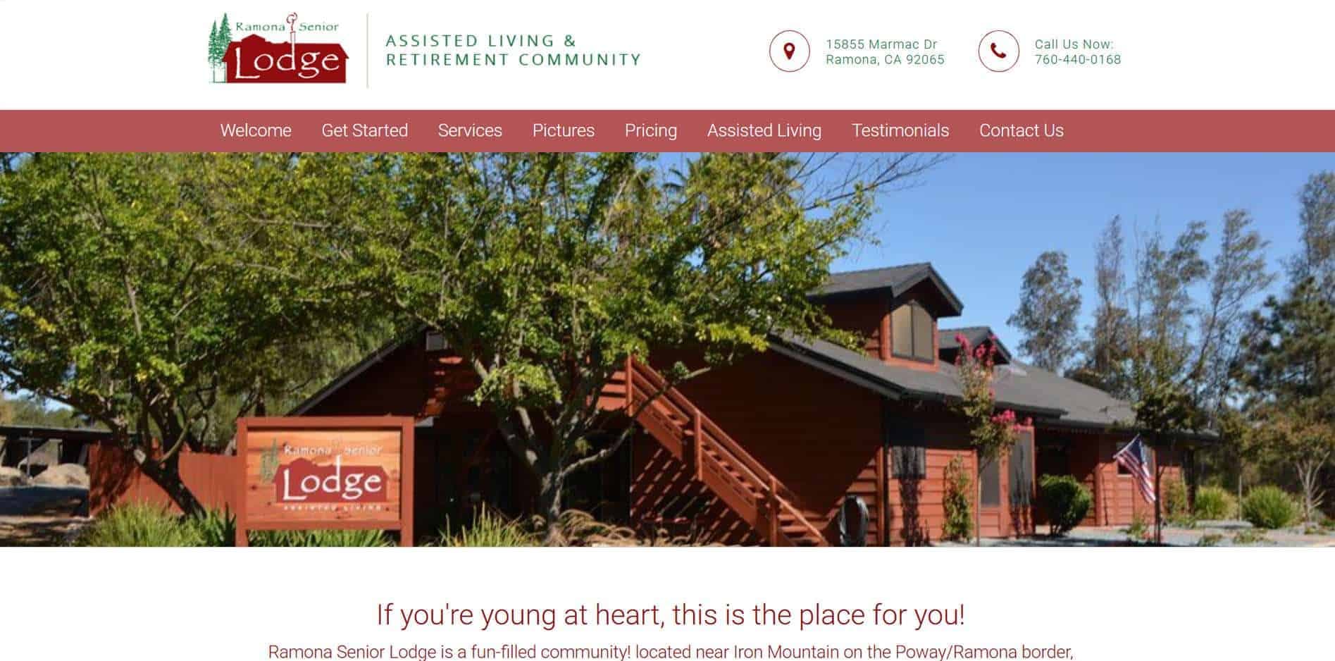 The Ramona Senior Lodge website before the redesign