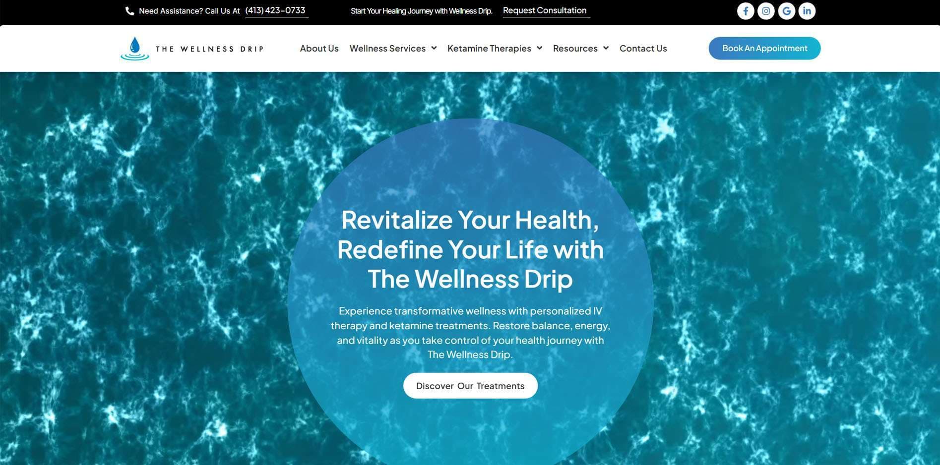 The Wellness Drip website after the redesign
