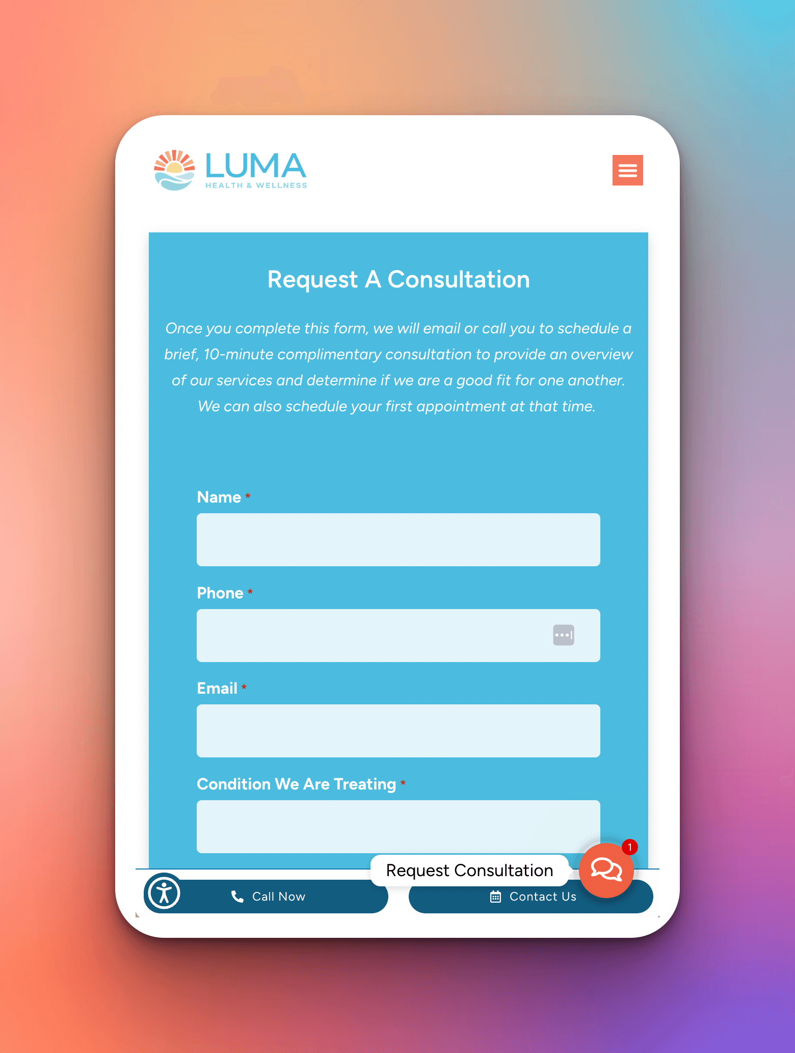 The Luma Wellness Center site on mobile