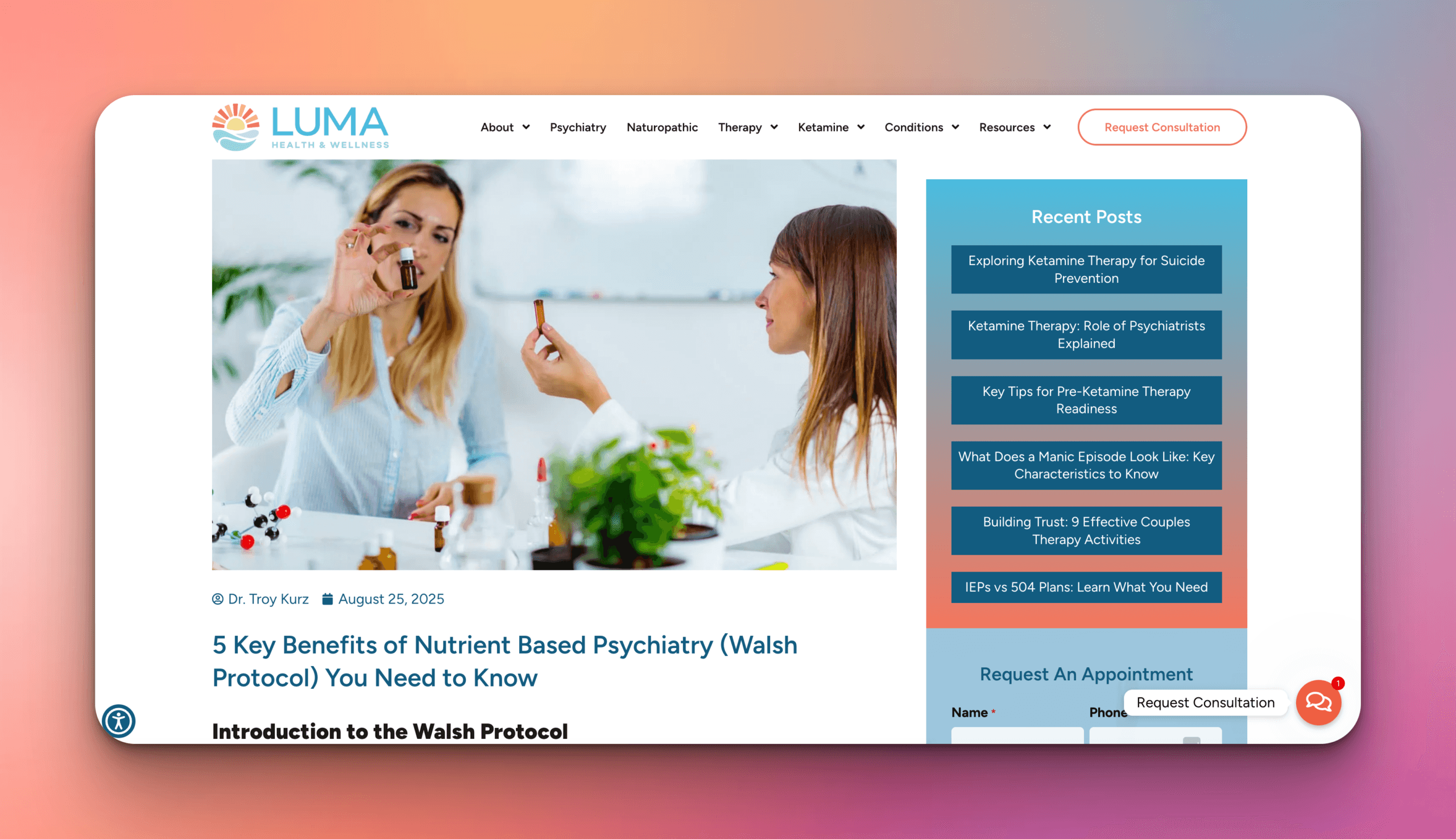 A Luma Wellness Center landing page section