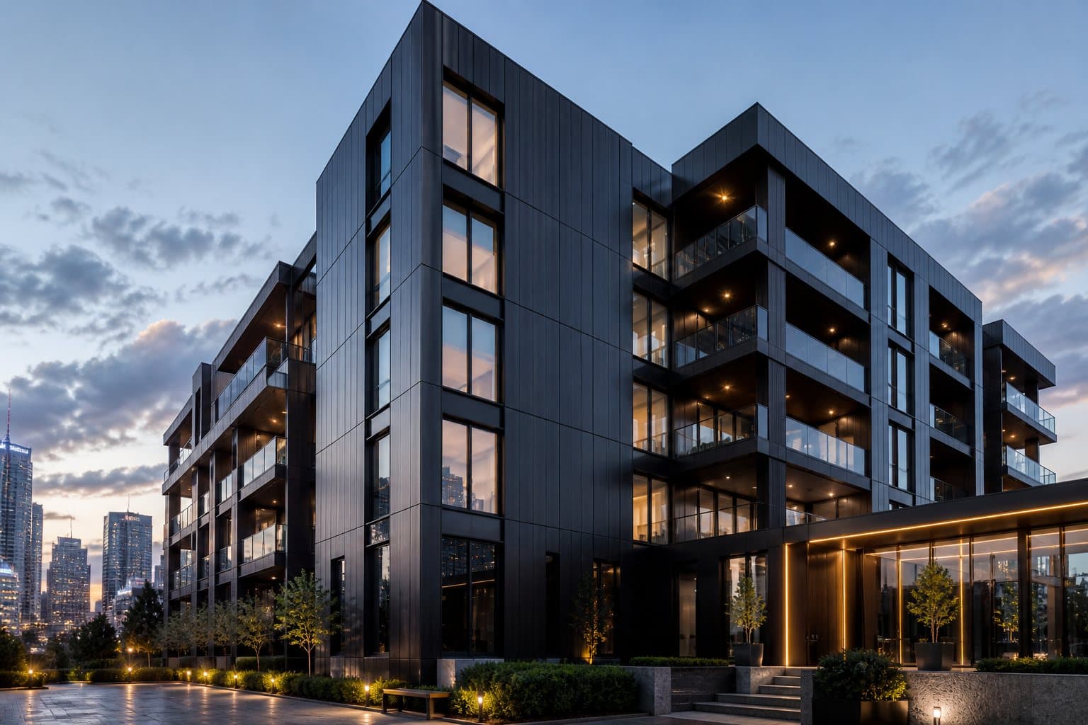 Brand imagery: a building clad in dark metal panels