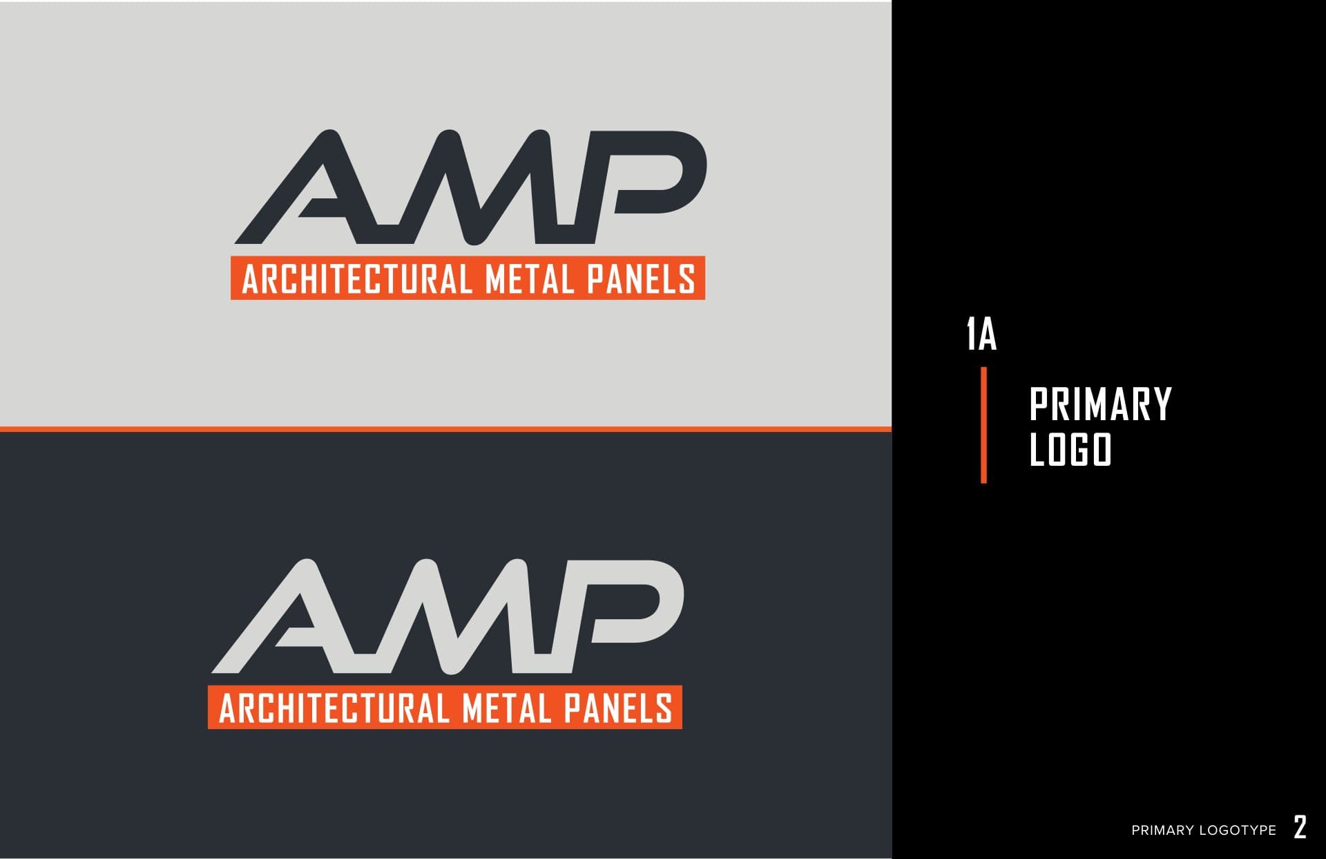 The Architectural Metal Panels primary logo on light and dark
