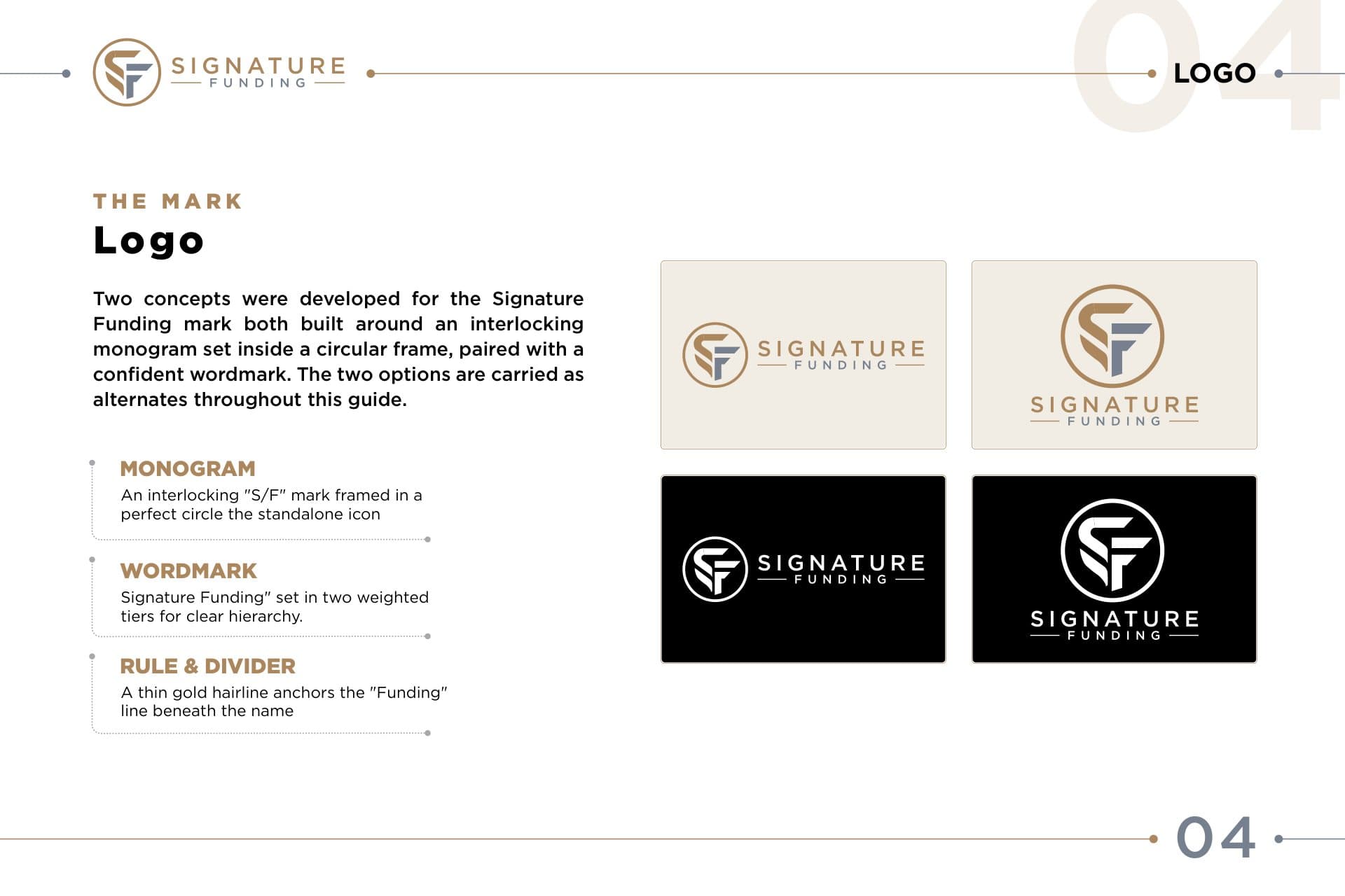 The Signature Funding brand guide: the logo page
