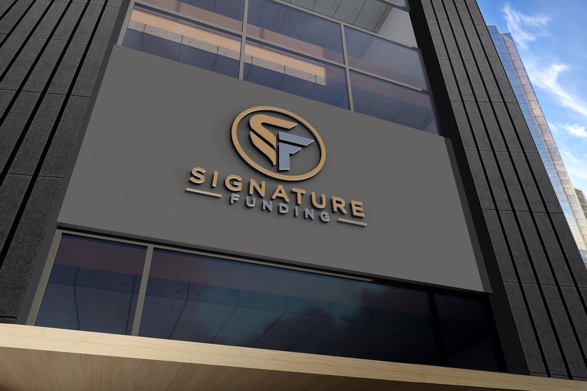 The Signature Funding logo on a building facade