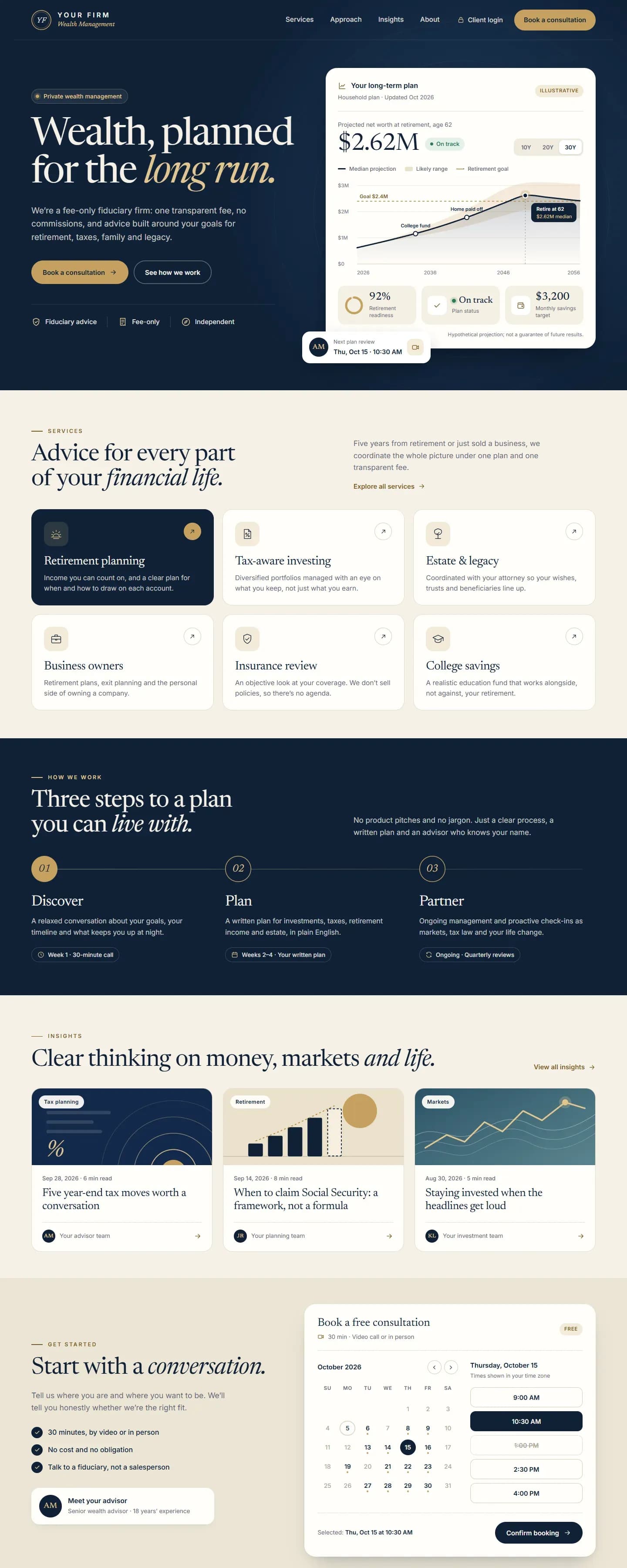 A concept Financial Services website on a desktop screen