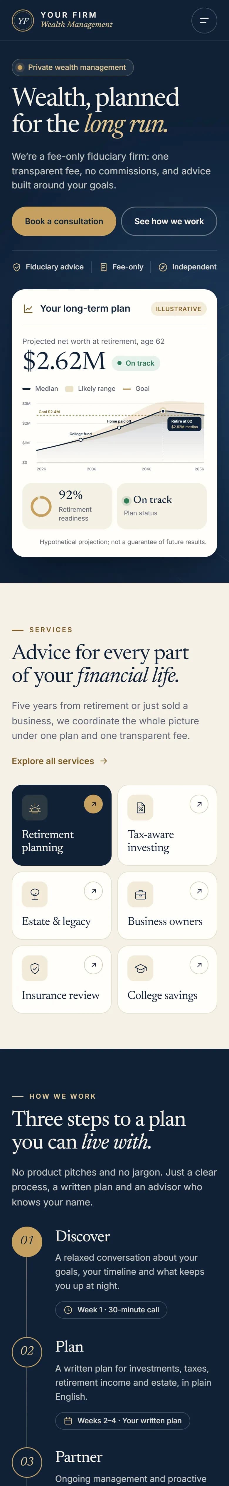 A concept Financial Services website on a phone