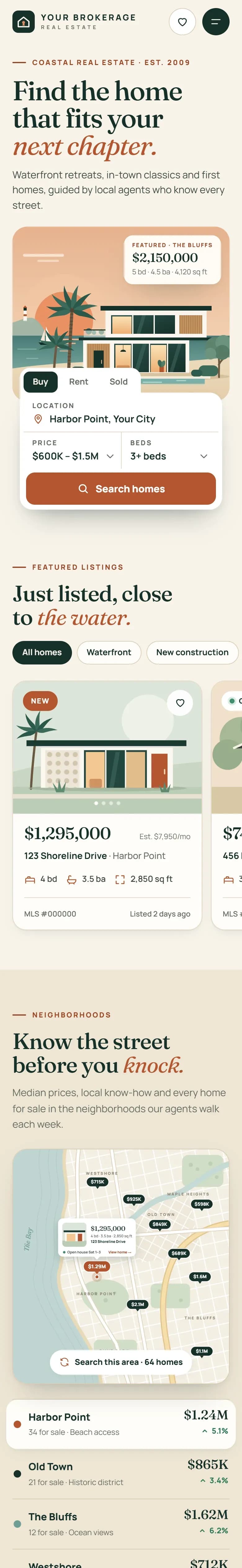 A concept Real Estate website on a phone