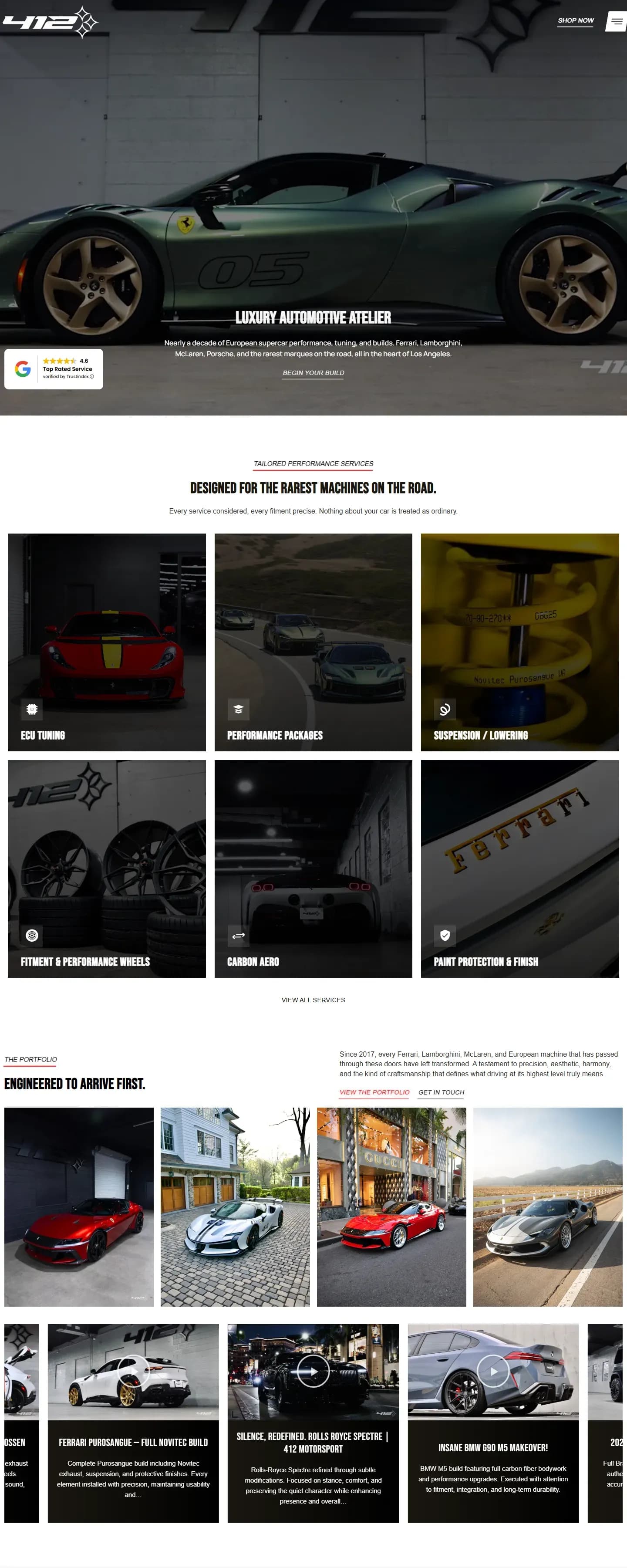 The 412 Motorsport website on a desktop screen
