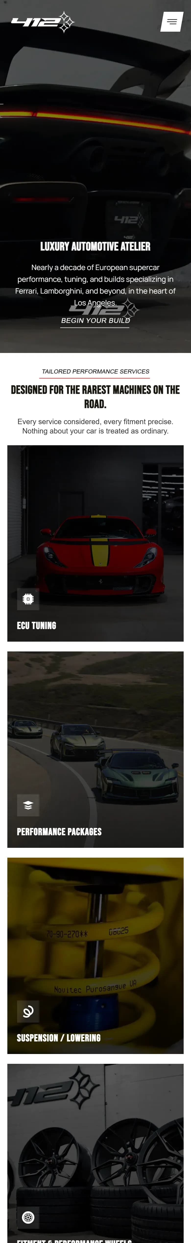 The 412 Motorsport website on a phone