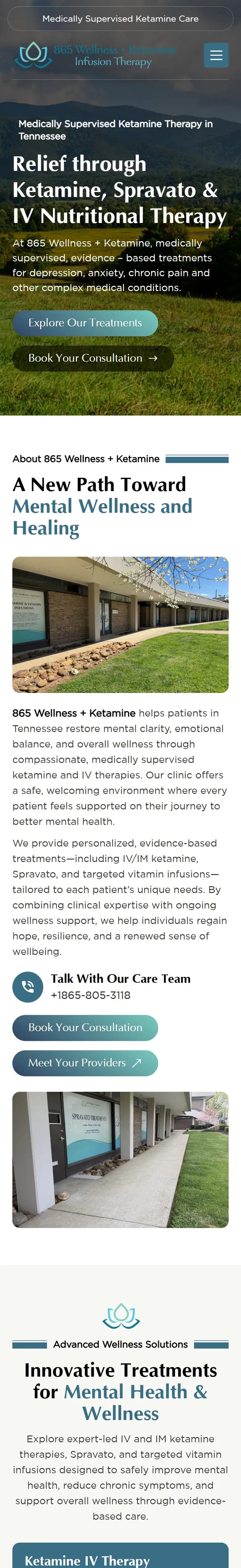 The 865 Wellness + Ketamine website on a phone