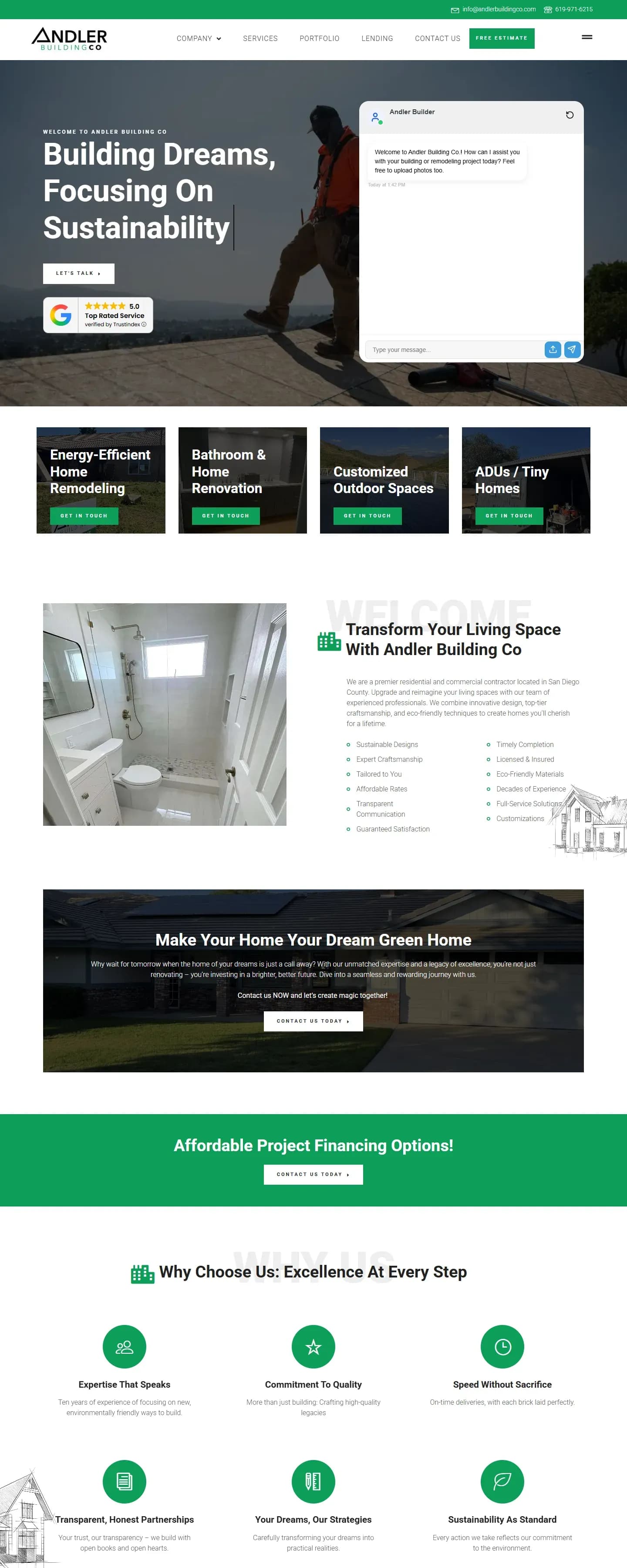 The Andler Building Co. website on a desktop screen
