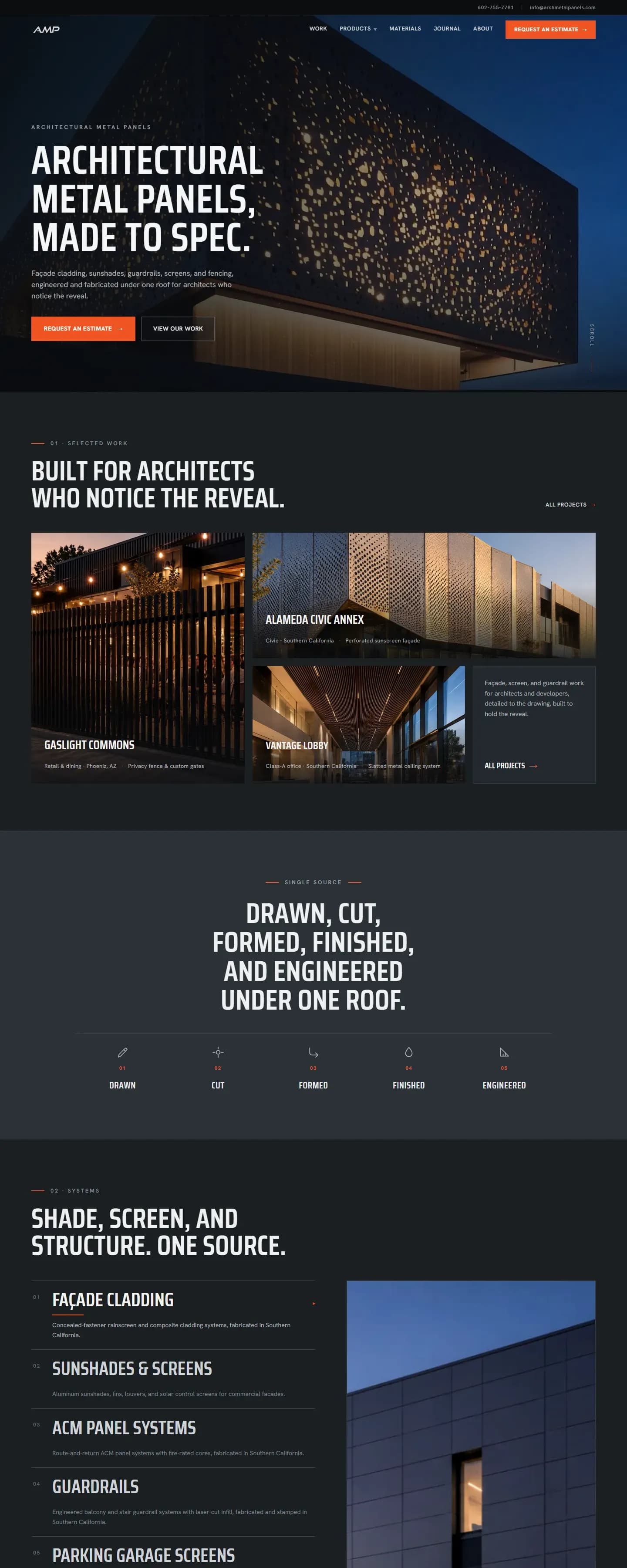 The Architectural Metal Panels website on a desktop screen