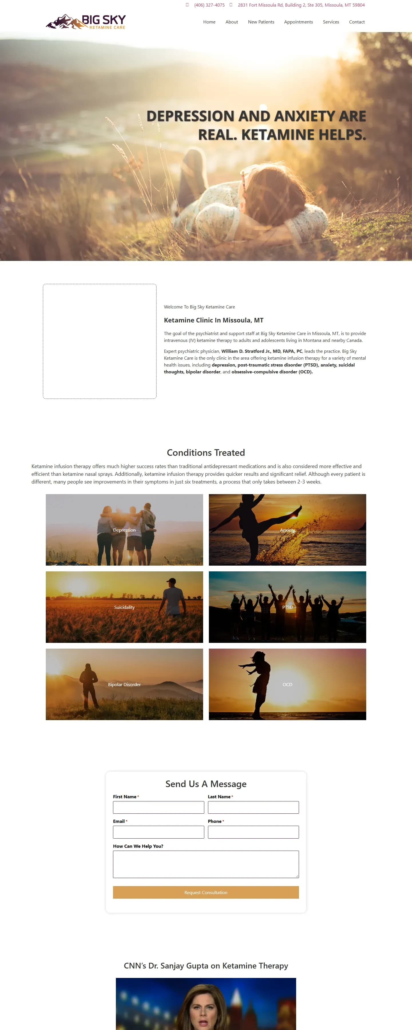 The Big Sky Ketamine Care website on a desktop screen