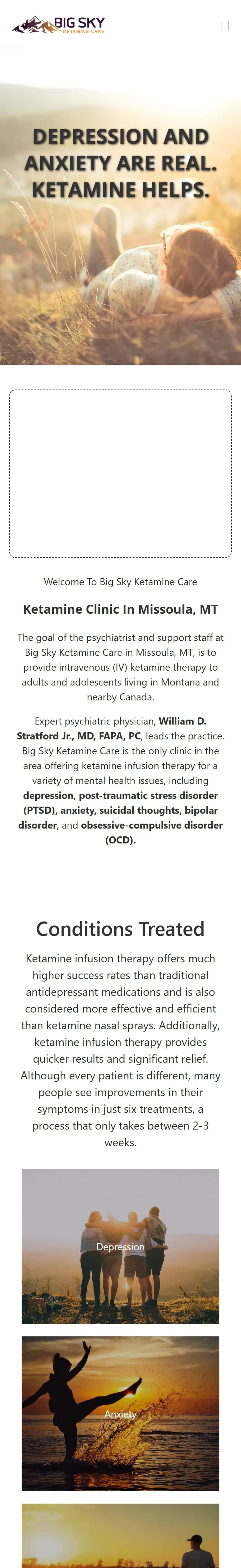 The Big Sky Ketamine Care website on a phone
