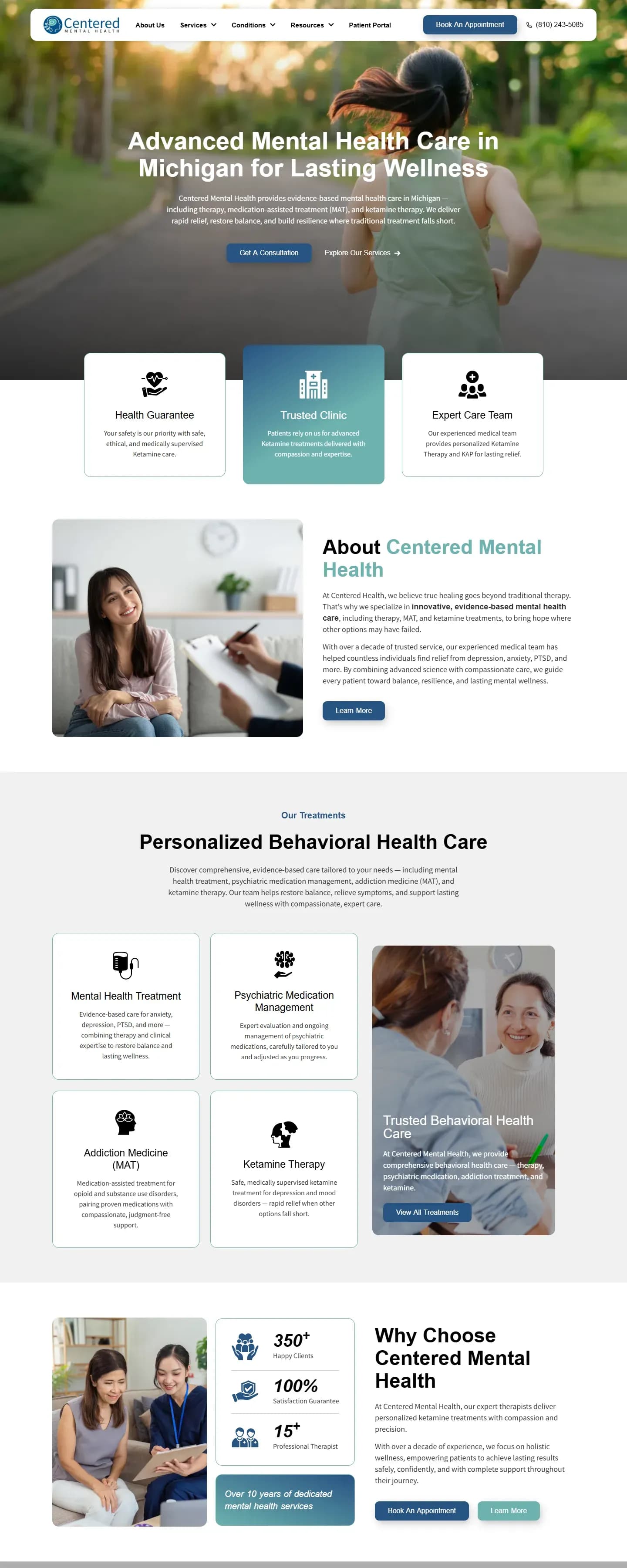 The Centered Mental Health website on a desktop screen