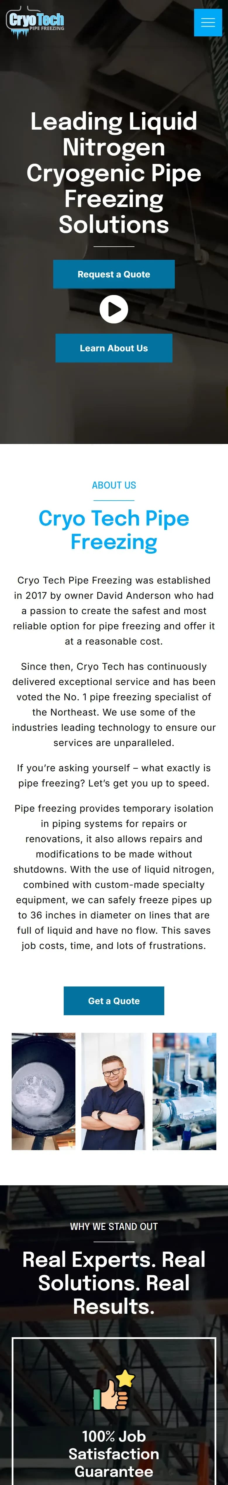 The Cryotech Pipe Freezing website on a phone