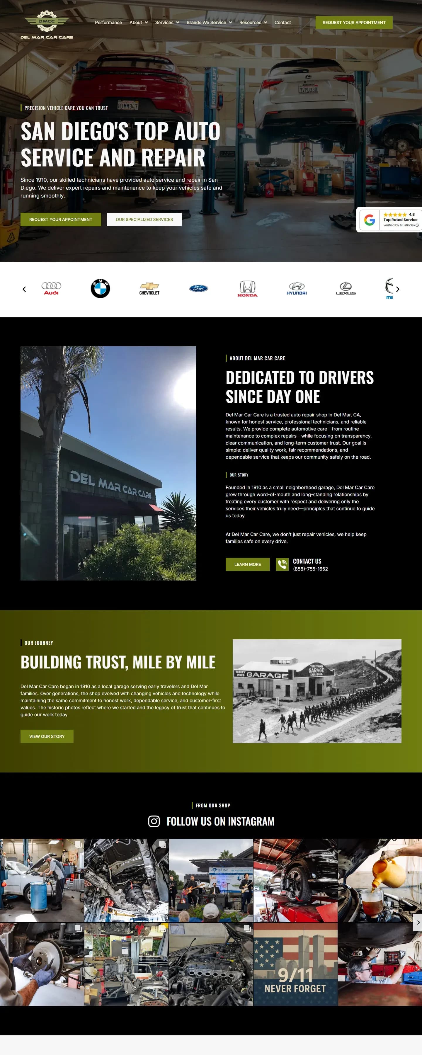 The Del Mar Car Care website on a desktop screen