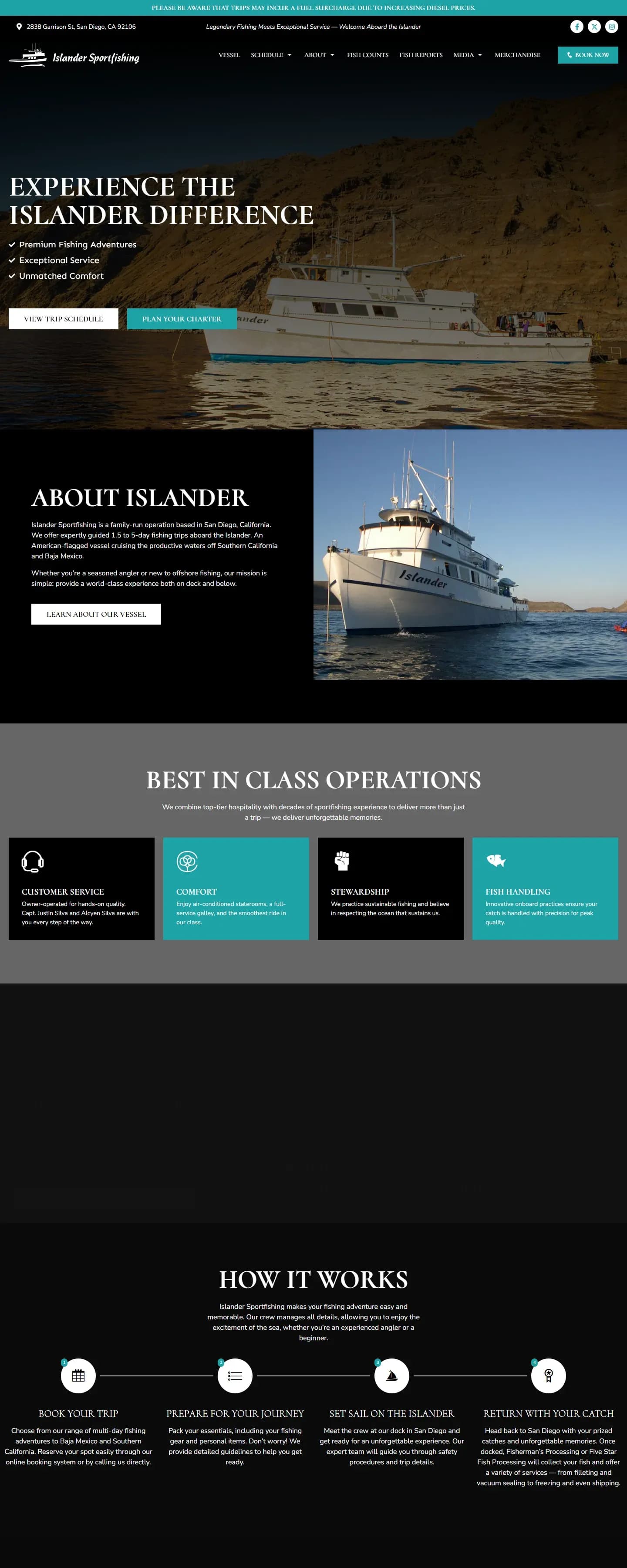 The Islander Sportfishing website on a desktop screen