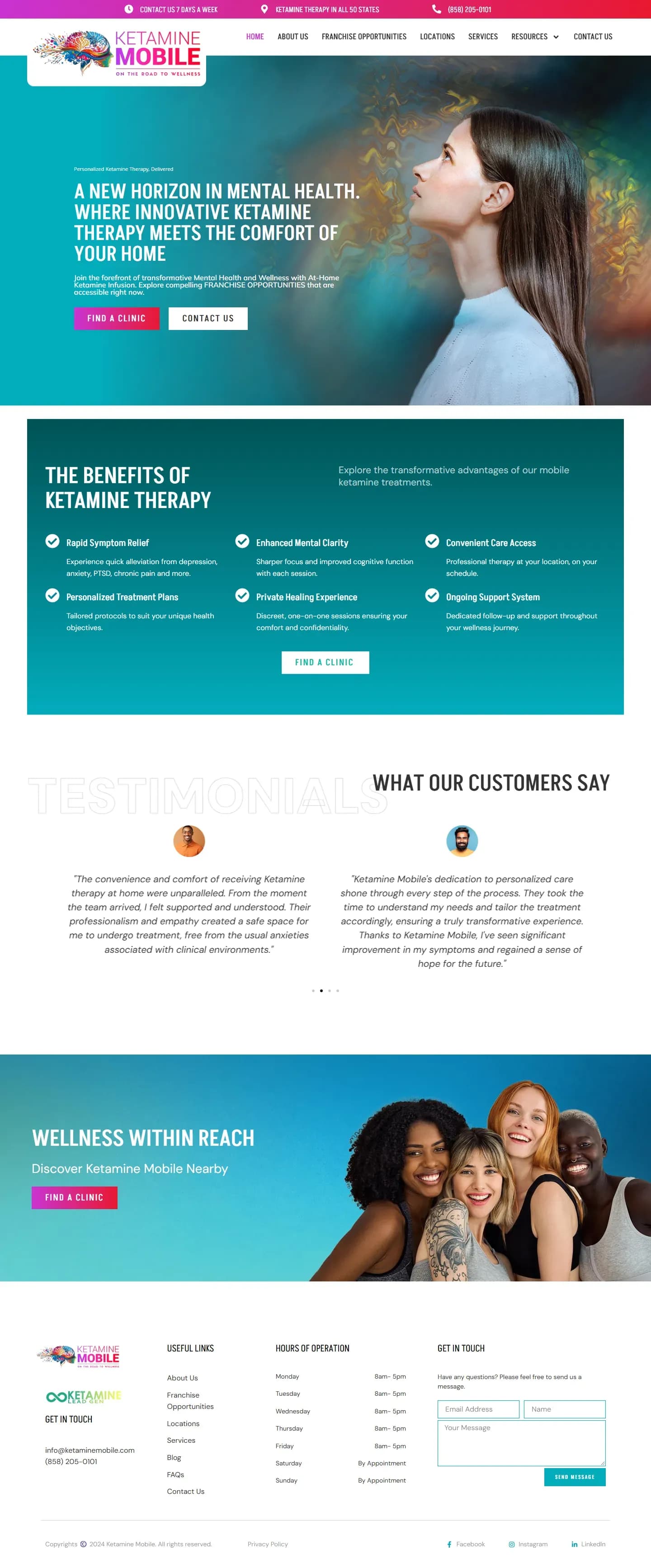 The Ketamine Mobile website on a desktop screen