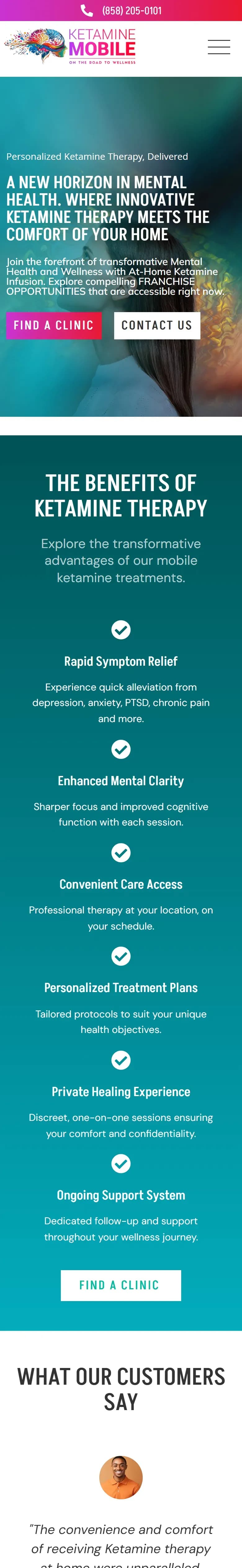 The Ketamine Mobile website on a phone