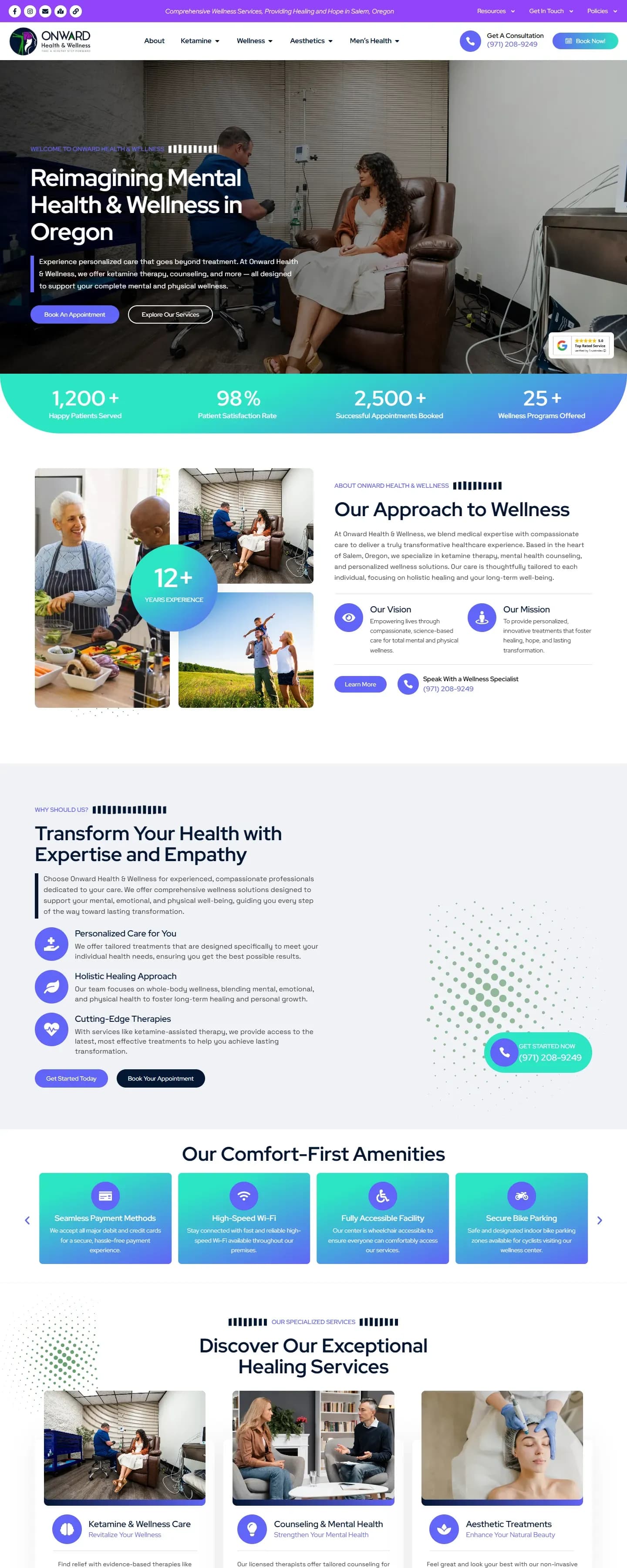 The Onward Health & Wellness website on a desktop screen