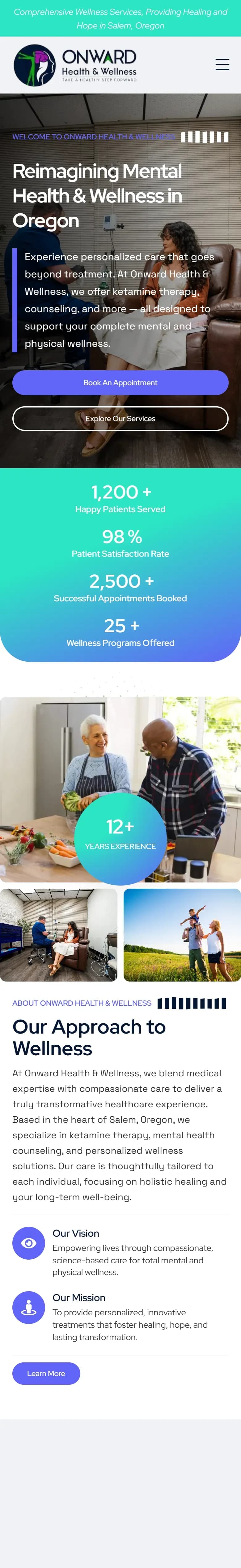 The Onward Health & Wellness website on a phone