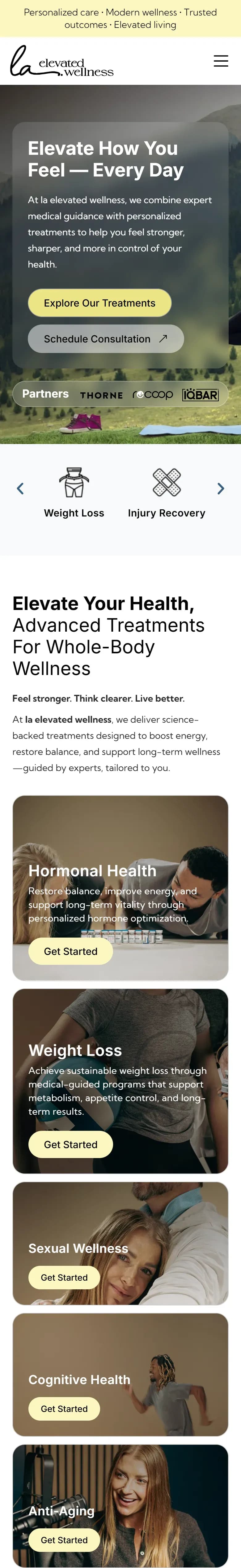 The LA Elevated Wellness website on a phone