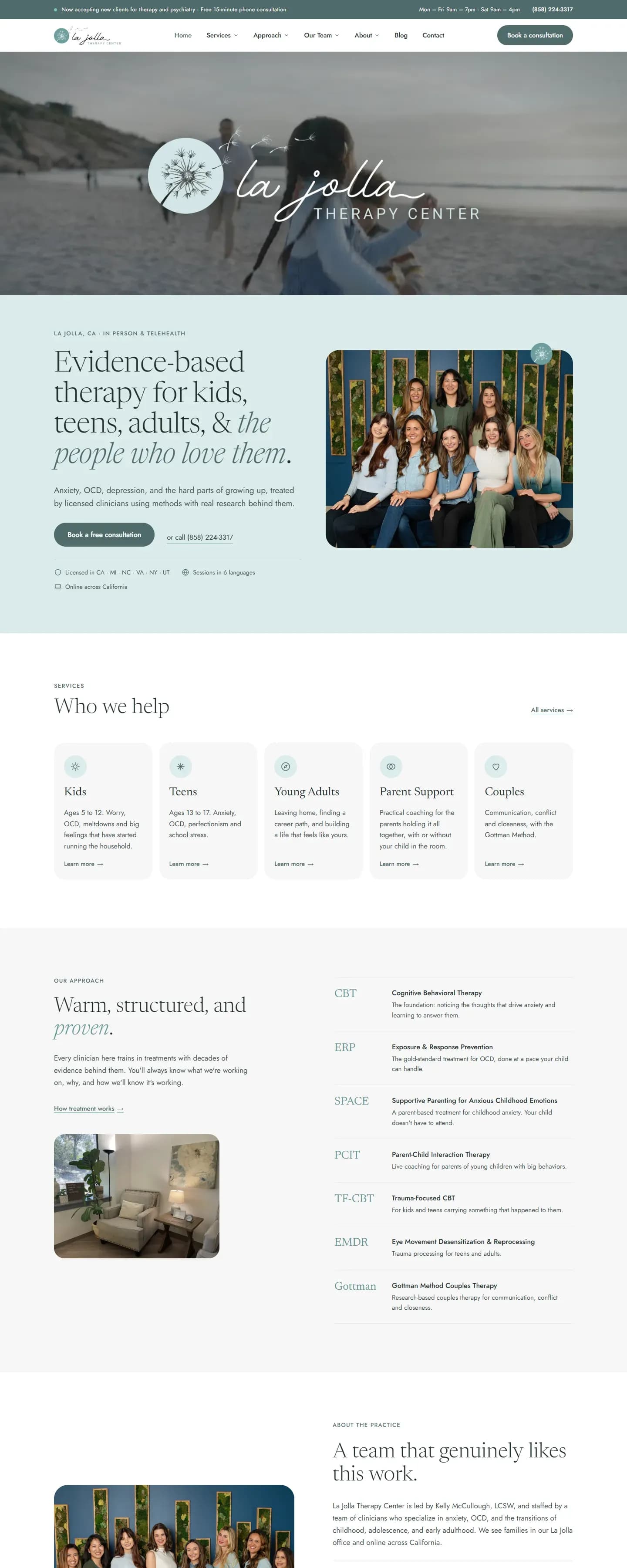 The La Jolla Therapy Center website on a desktop screen