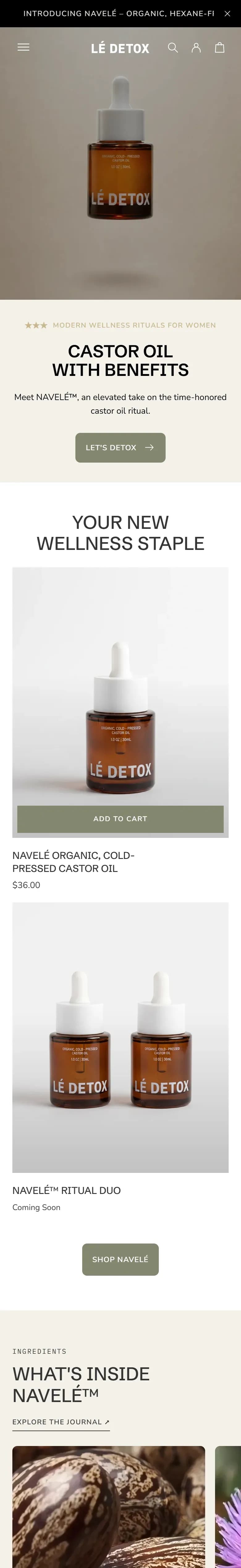 The LÉ DETOX website on a phone