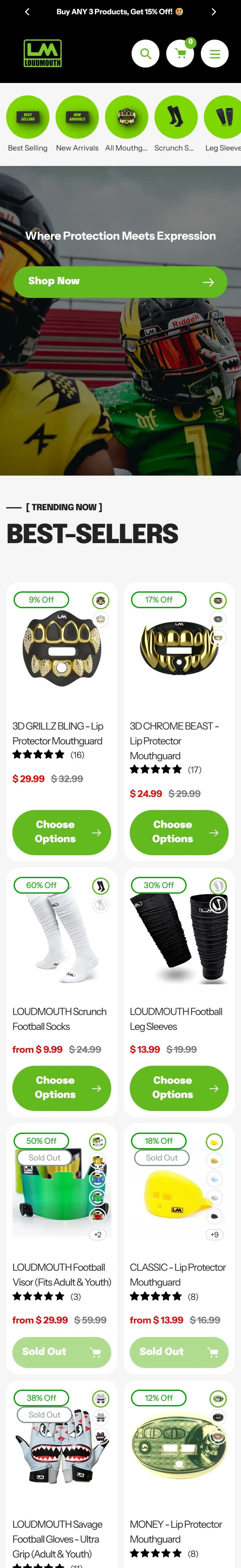 The Loud Mouth Guards website on a phone