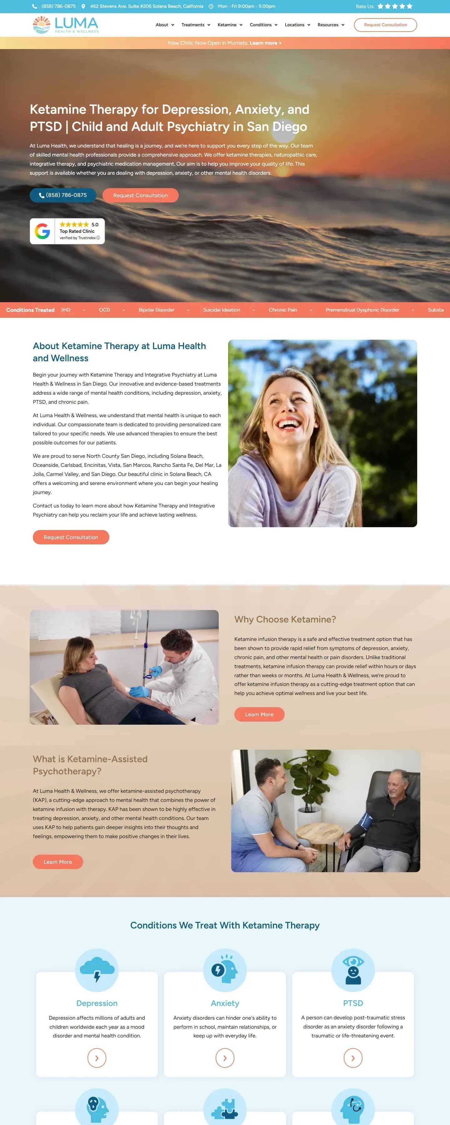 The Luma Wellness Center website on a desktop screen