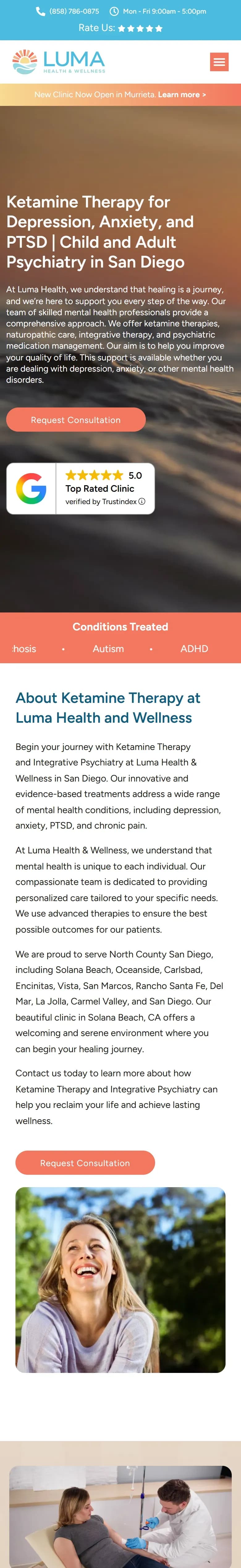 The Luma Wellness Center website on a phone