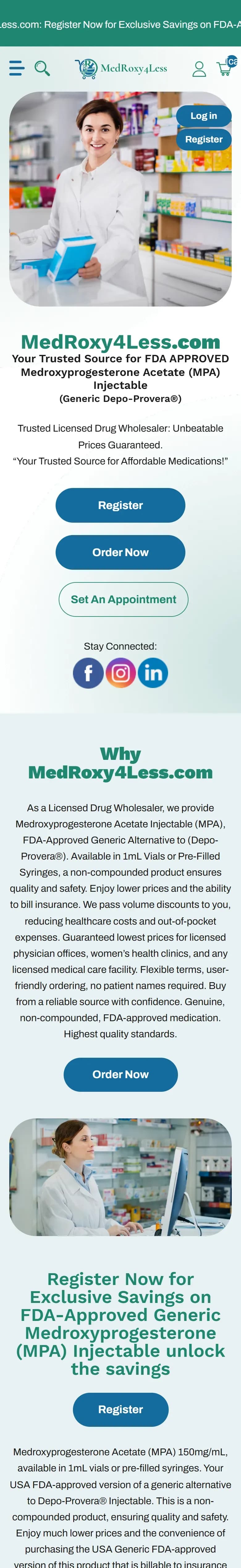 The MedRoxy4Less website on a phone