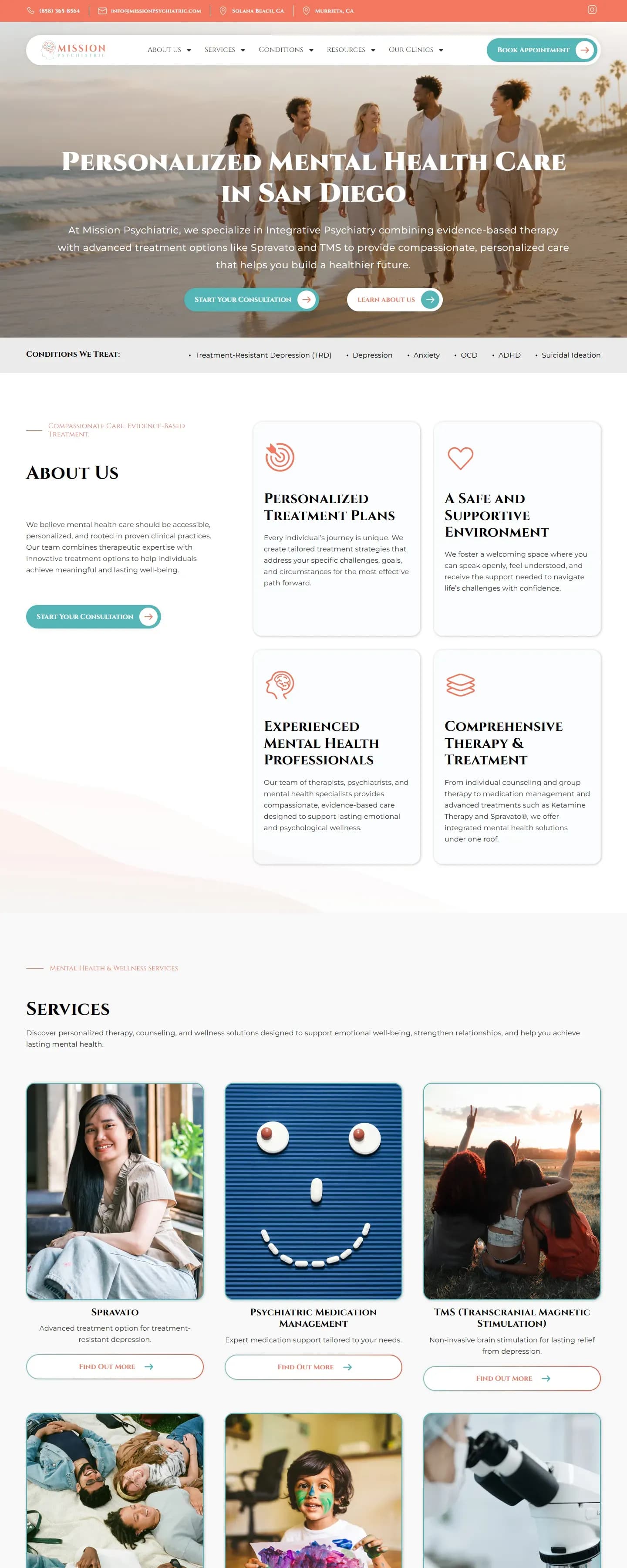 The Mission Psychiatric website on a desktop screen