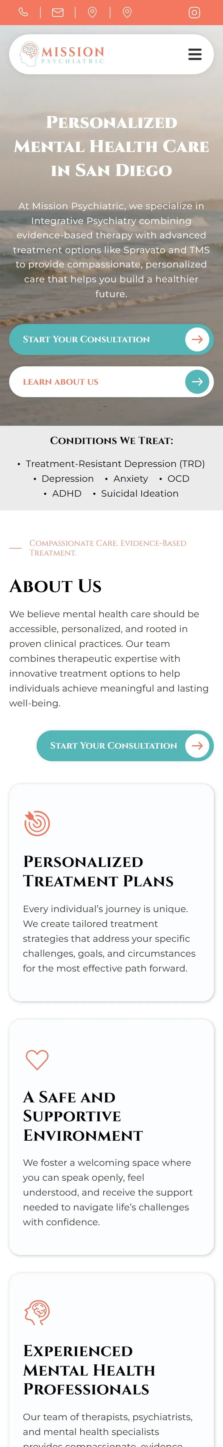 The Mission Psychiatric website on a phone