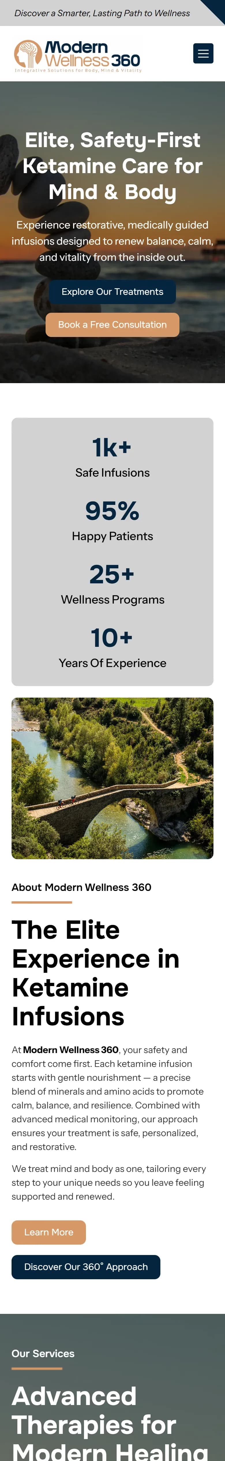 The Modern Wellness 360 website on a phone