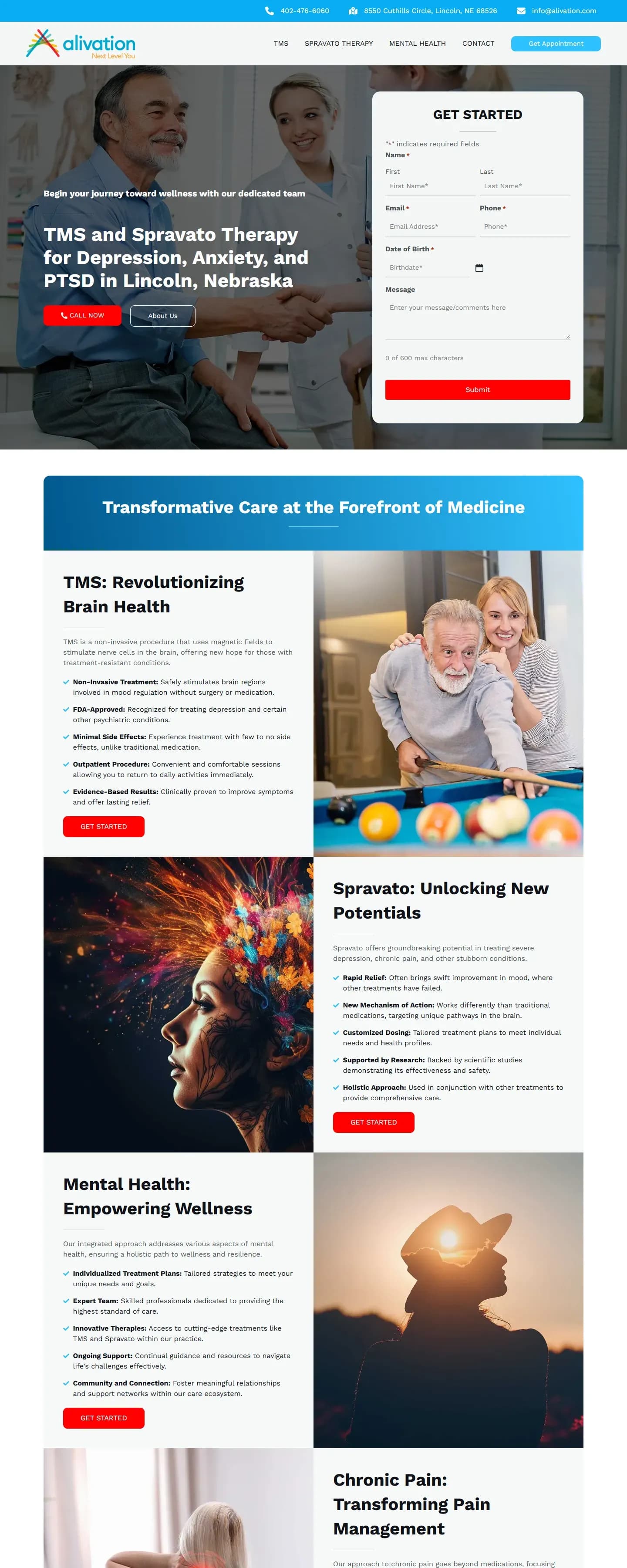 The Alivation, Nebraska MH Wellness website on a desktop screen