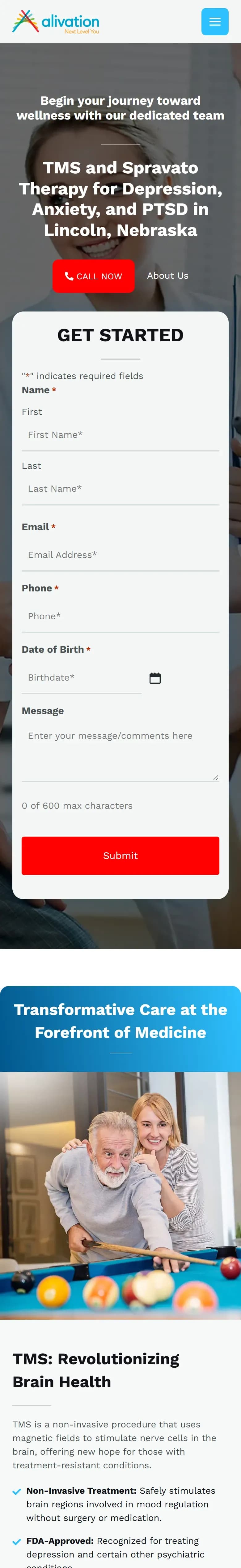 The Alivation, Nebraska MH Wellness website on a phone