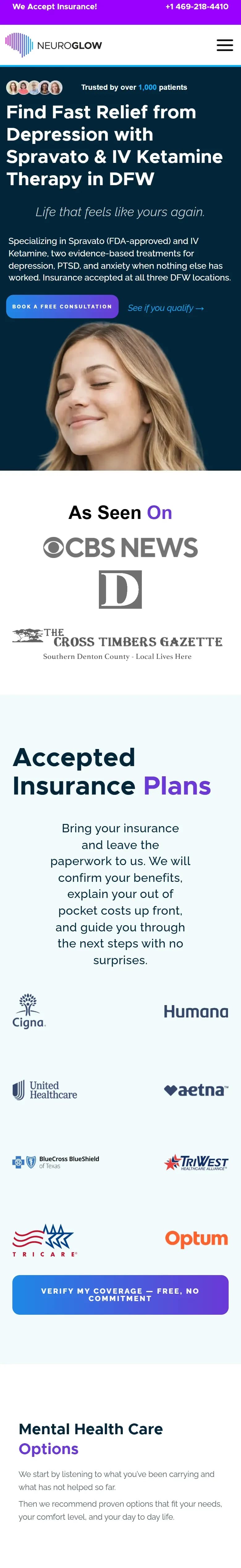 The NeuroGlow website on a phone