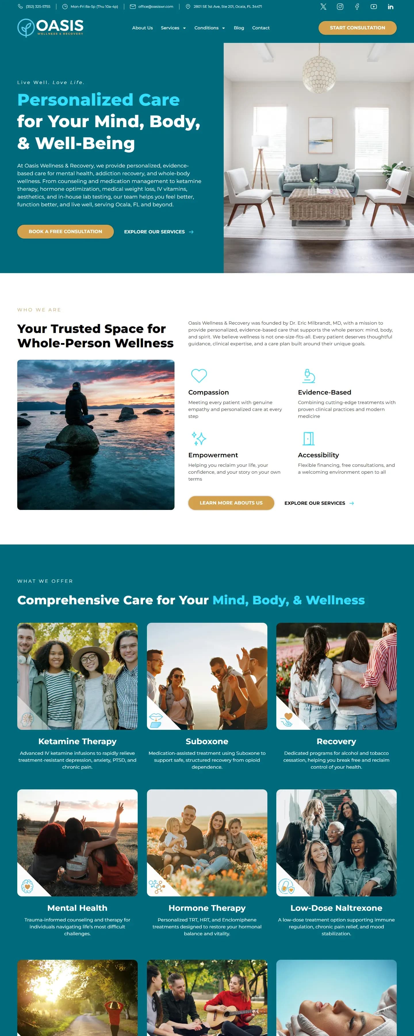 The Oasis Wellness & Recovery website on a desktop screen