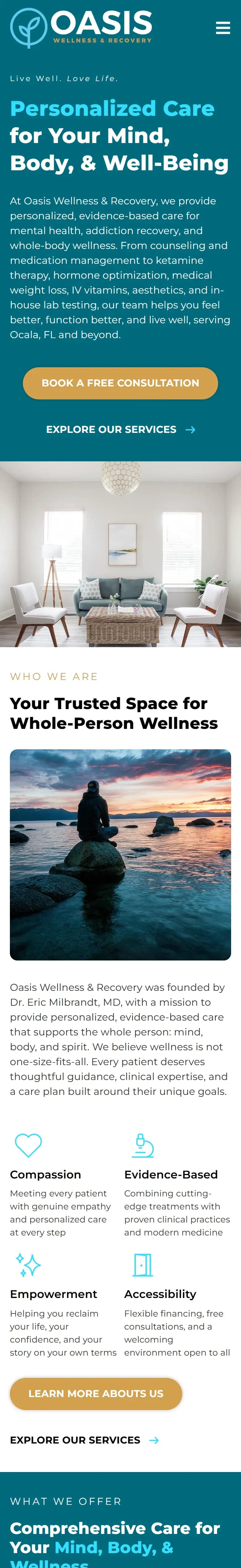 The Oasis Wellness & Recovery website on a phone