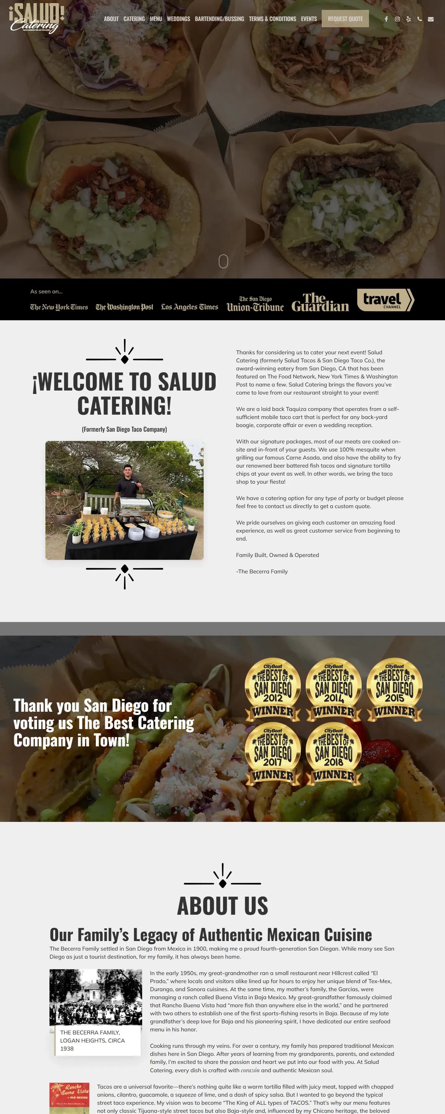 The Salud Catering website on a desktop screen