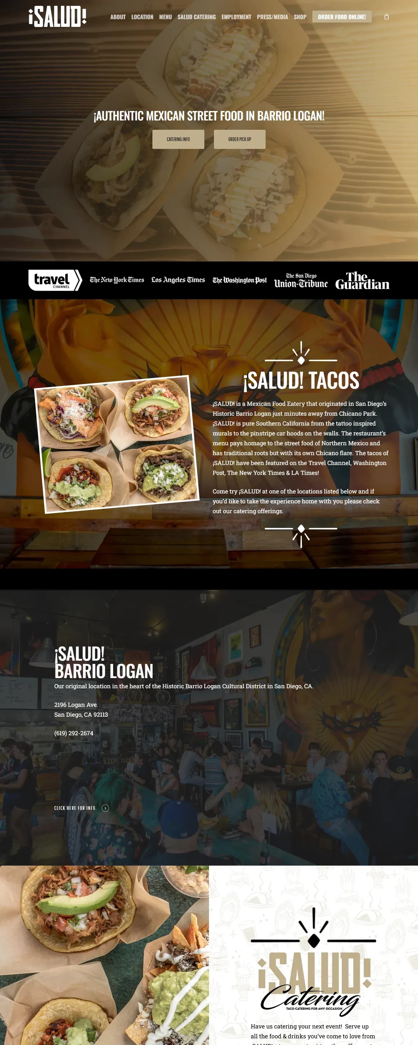 The Salud Tacos website on a desktop screen