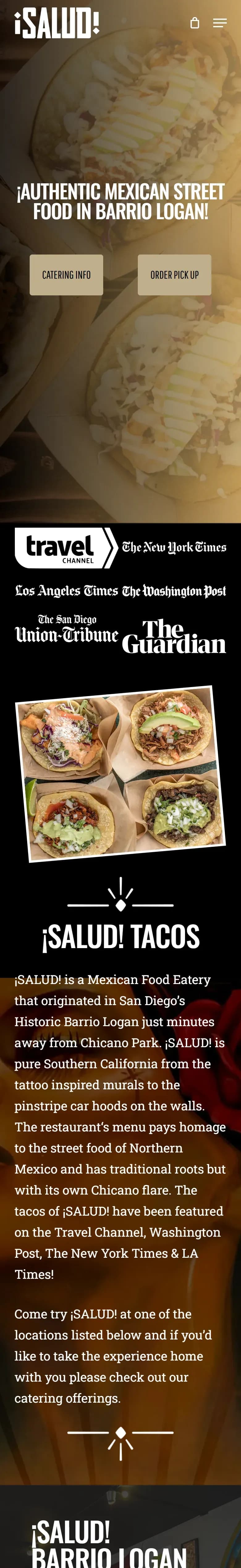 The Salud Tacos website on a phone