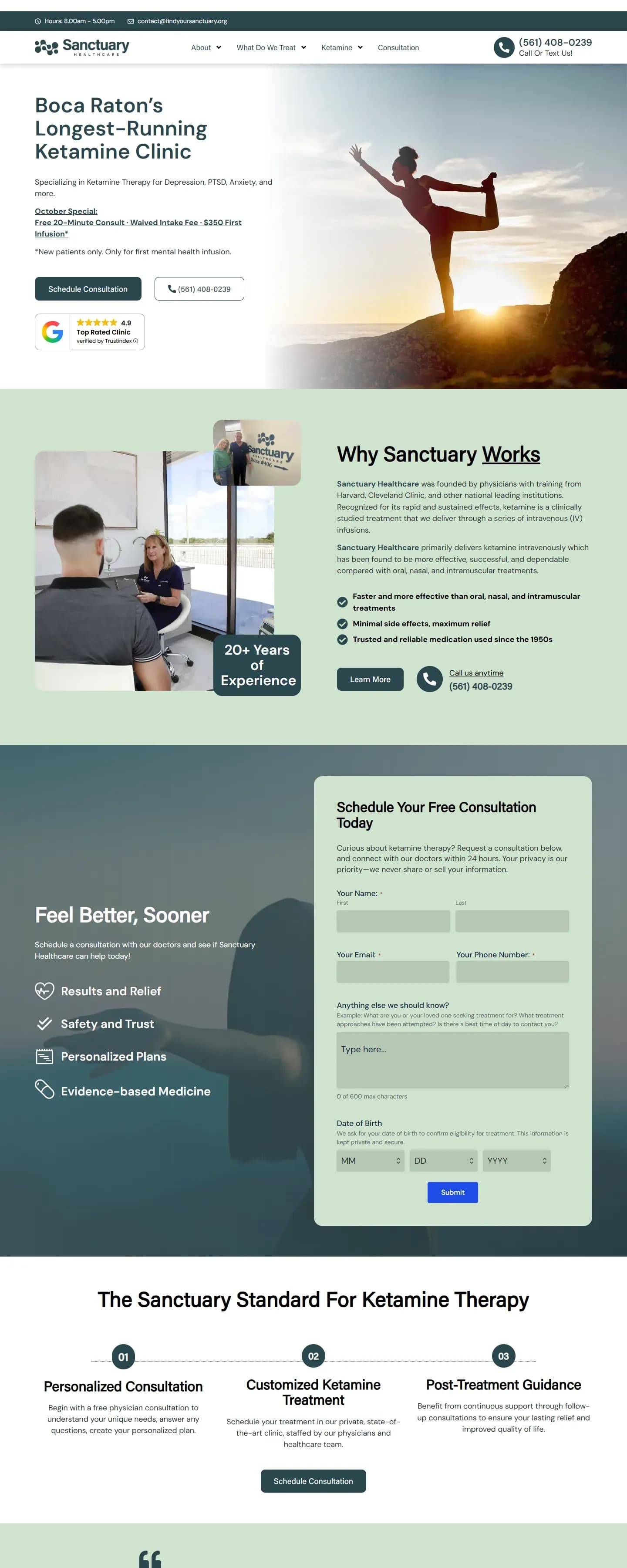 The Sanctuary Healthcare Florida website on a desktop screen