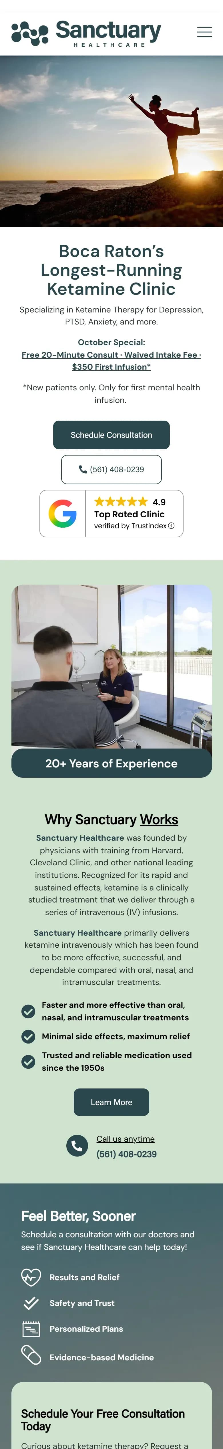 The Sanctuary Healthcare Florida website on a phone