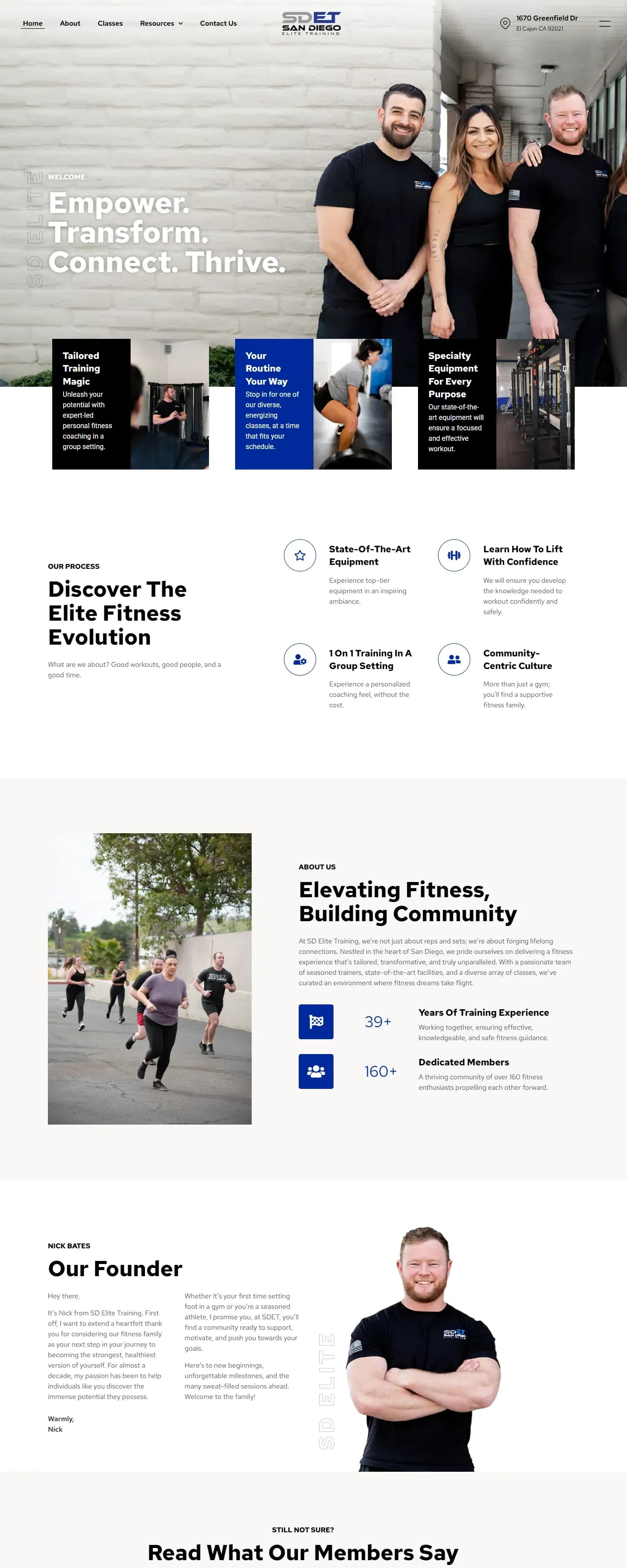 The SD Elite Training website on a desktop screen