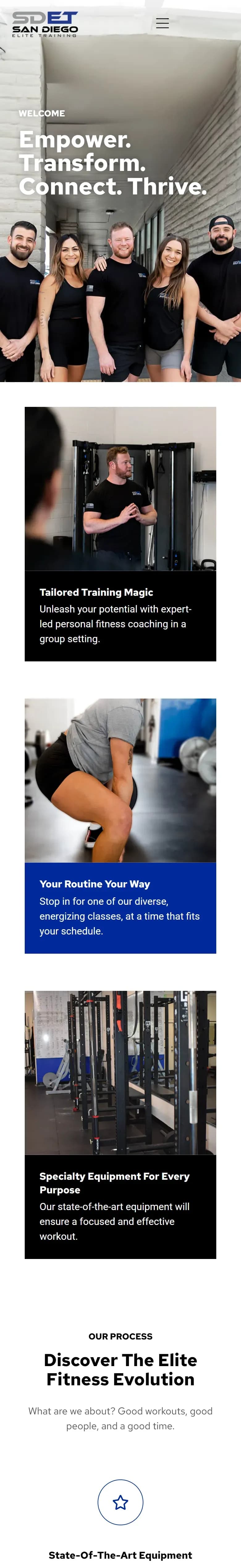 The SD Elite Training website on a phone